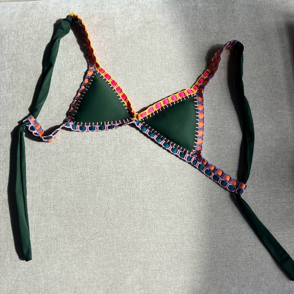 Platinum Swimwear Crochet Green Tropical Tri Top Size Small